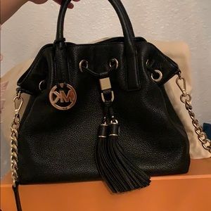 Michael Kors black pebbled leather satchel